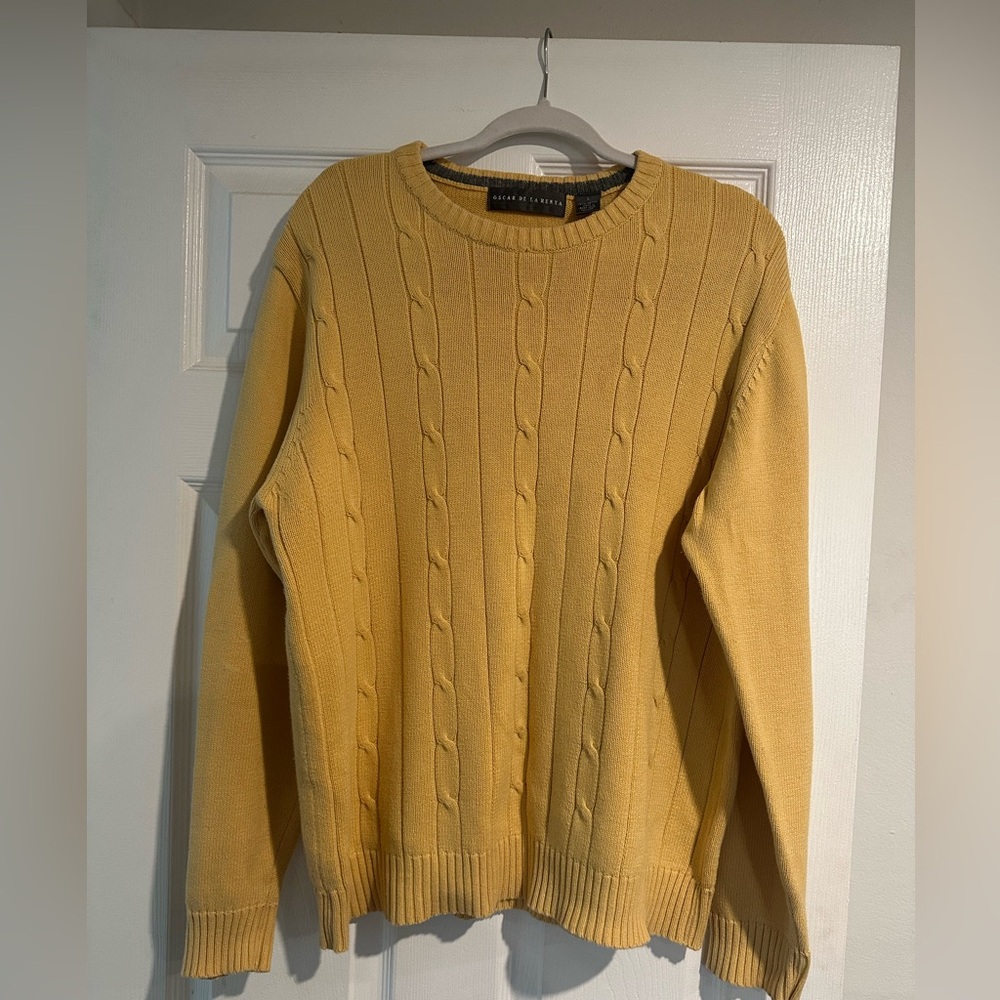 Oscar de la Renta Yellow Crewneck Cotton Sweater